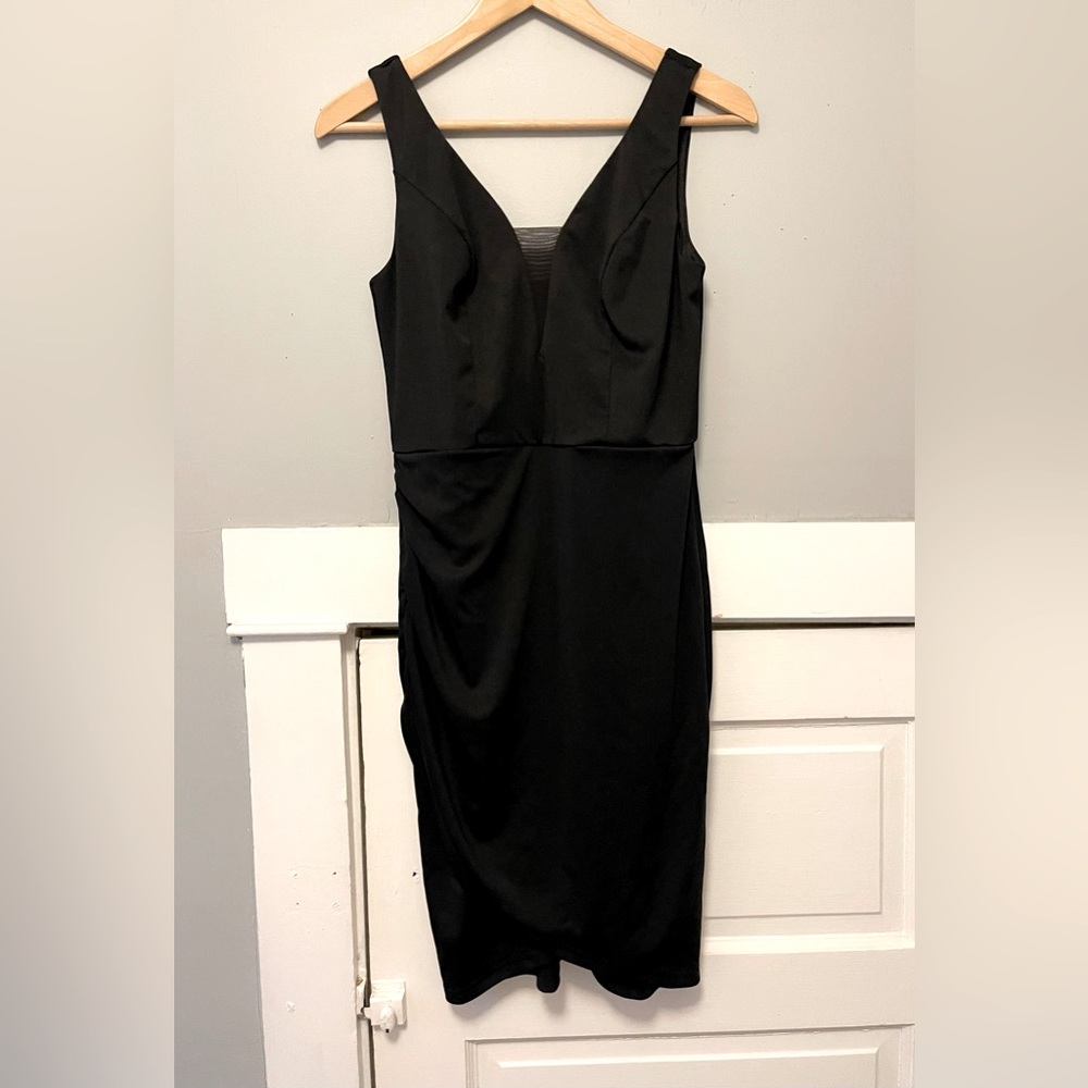 Mesh Cutout V-Neck Mini Dress